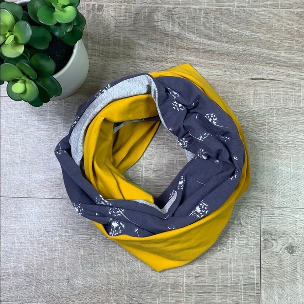 Dandelion Women's Infinity Scarf Blue Gray Mustard Yellow